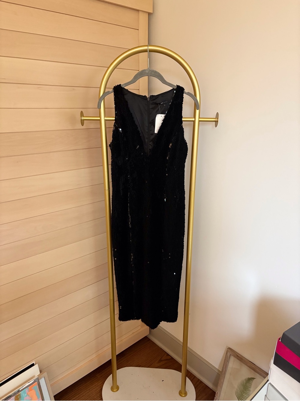 JAYGODFREY Black Sequin V-Neck Midi Dress